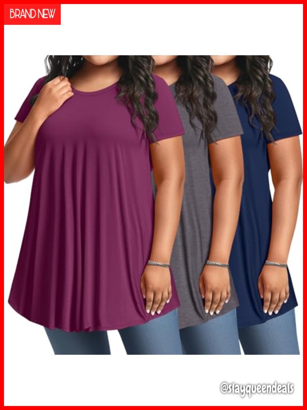 Women's Plus Size Tunic Tops 3 Pack Short Sleeve Crew Neck Loose Fit